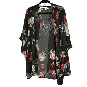 Umgee USA Women's M L Floral Kimono Cardigan Duster Olive Green